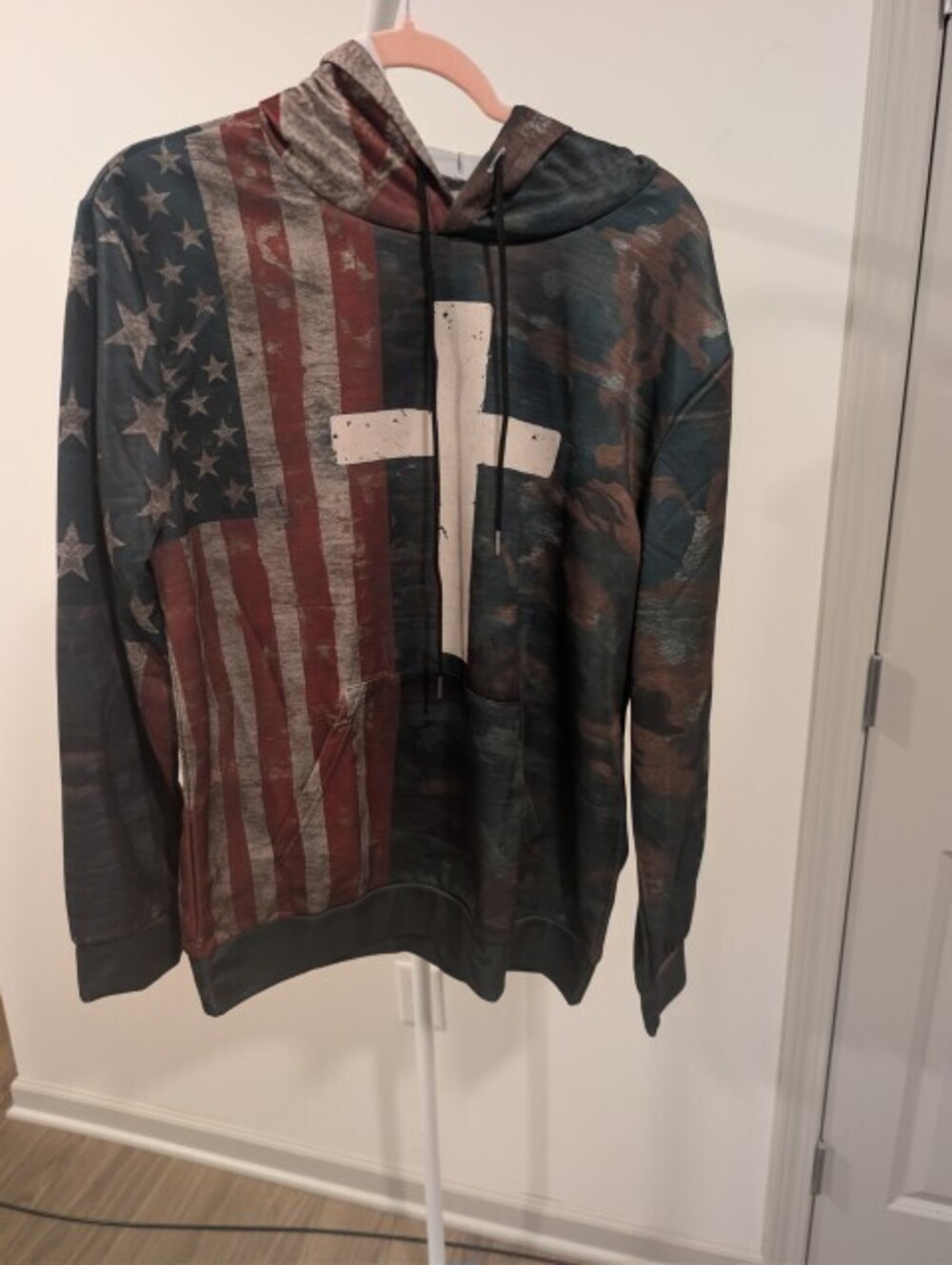 1564 - Hoodie with American Flag and Cross Design - Medium